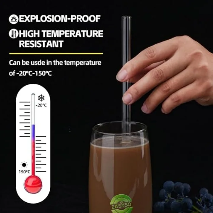 Cam Pipet Set Bükülebilir, Temizleme Fırçalı Çevre Dostu, Tekrar Kullanılabilir, Dayanıklı Cam Smoothie, Kahve ve Soğuk İçecekler İçin İdeal (2)
