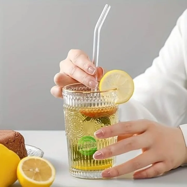 Cam Pipet Set Bükülebilir, Temizleme Fırçalı Çevre Dostu, Tekrar Kullanılabilir, Dayanıklı Cam Smoothie, Kahve ve Soğuk İçecekler İçin İdeal (2)
