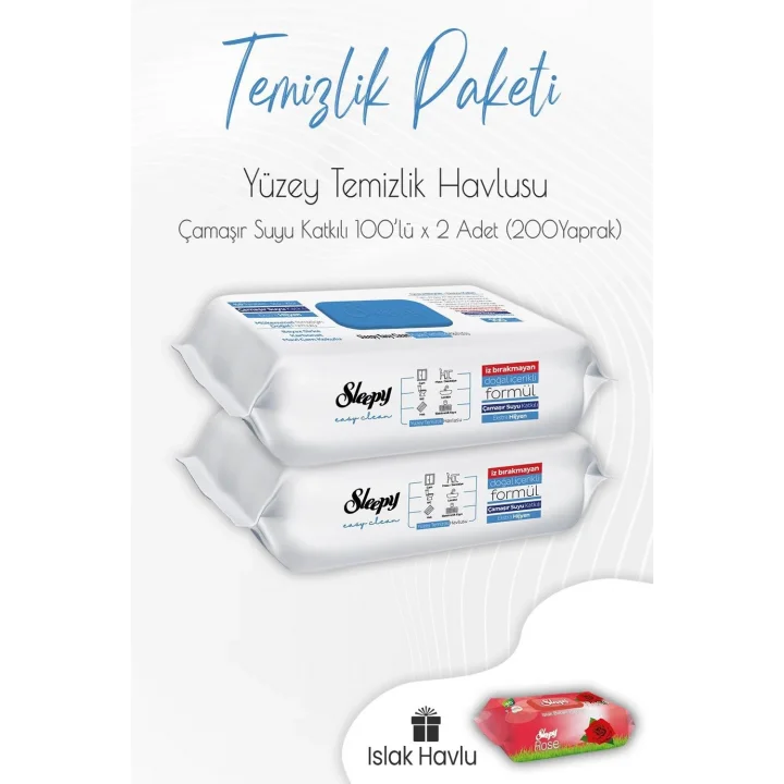 Çamaşır Suyu Yüzey Temizlik Havlusu 100 lü x 2 Adet ve Islak Havlu