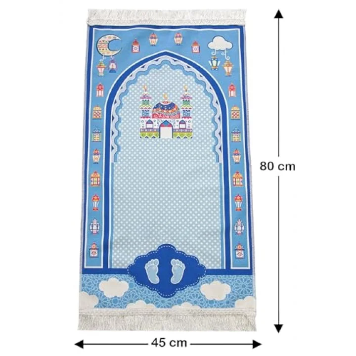 Çantalı Oğlumun Çocuk Seccadesi Mavi