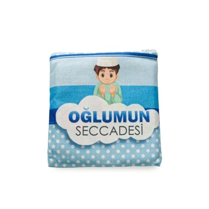 Çantalı Oğlumun Çocuk Seccadesi Mavi