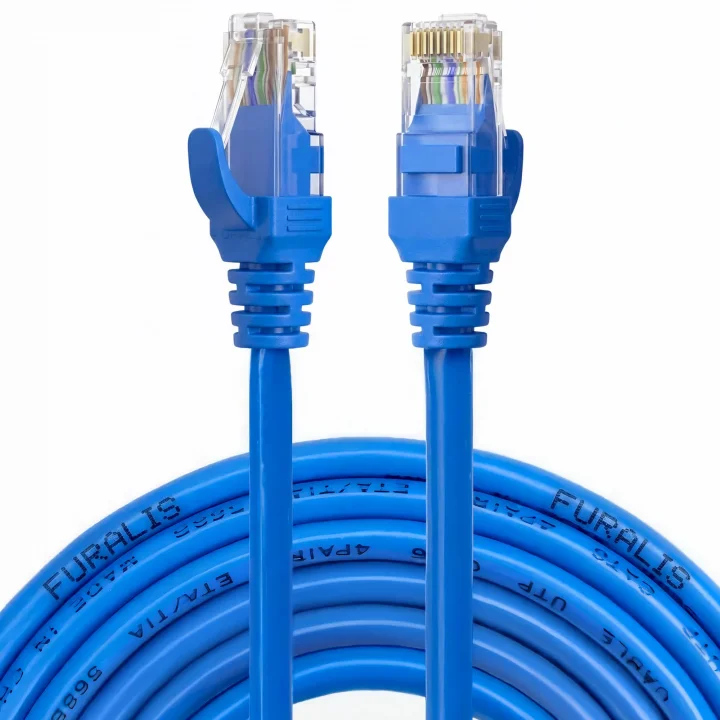 Cat6 Ethernet Kablosu (15 METRE) - 1000 Mbps’e Kadar Veri aktarımı - Fabrikasyon RJ45 Konnektörlü - Mavi
