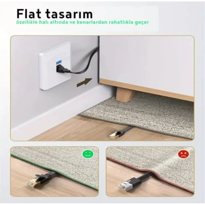 CAT7 Ethernet Kablosu (5 Metre) 10Gbps Premium İnternet Lan Kablo Flat Modem Ağ Kablosu 5mt
