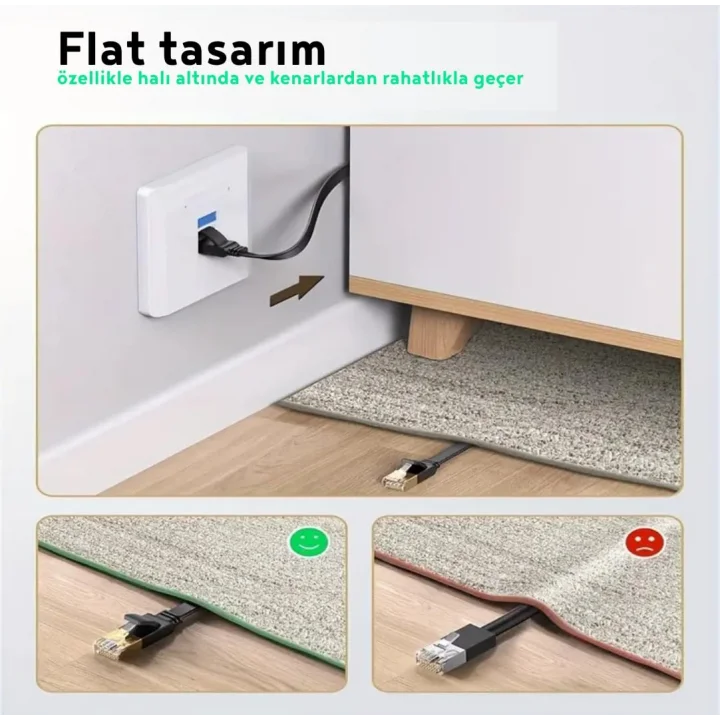 CAT7 Ethernet Kablosu (5 Metre) 10Gbps Premium İnternet Lan Kablo Flat Modem Ağ Kablosu 5mt