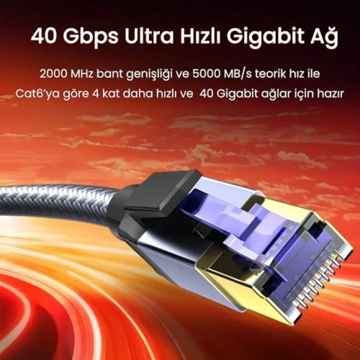 CAT8 40Gbps Gigabit FTP 2000Mhz RJ45 Ethernet Ağ Kablosu 1 Metre