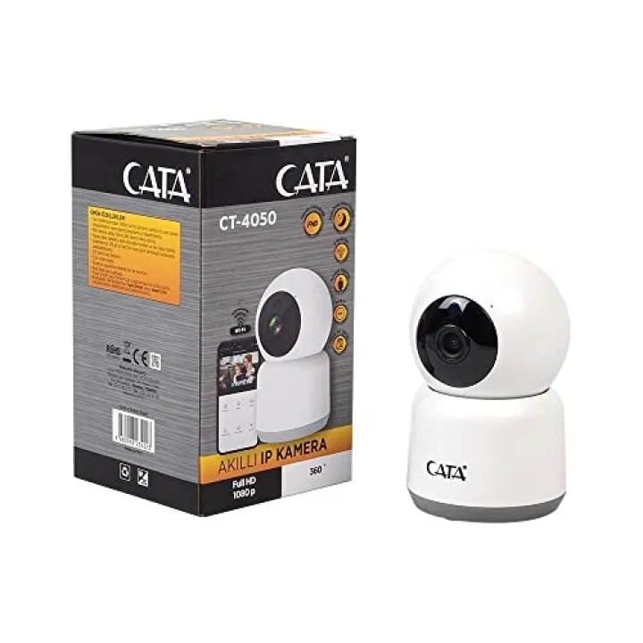CATA CT-4050 Kablosuz Akıllı Güvenlik Kamerası - Full HD 1080P, Gece Görüşlü, 2 Yönlü Ses, Hareket Algılama, Pan/Tilt Zoom, WiFi, 64GB SD Kart Destekli