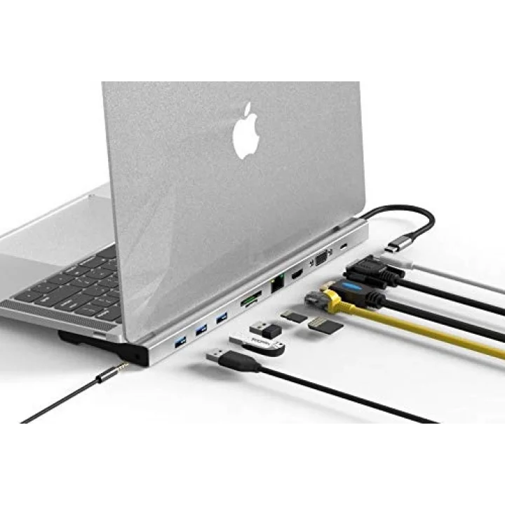CDG-CNV80 Type-C to 10in1 Macbook Notebook Port Çoklayıcı (3xUSB 3.0+HDMI+USB 3.1 Type-C + RJ45 + SD/TF)