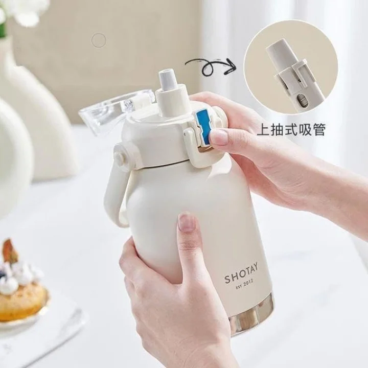 Çelik Termos Matara Phone Holder 1000Ml Beyaz