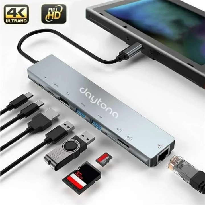 CF-04 Macbook Uyumlu Type-C™ To 4K HDMI Tv Projeksiyon UHd 1080P 2* Type-C 3* USB SD/TF RJ45 Ethernet Lan 8ın1 Çevirici Hub Adaptör