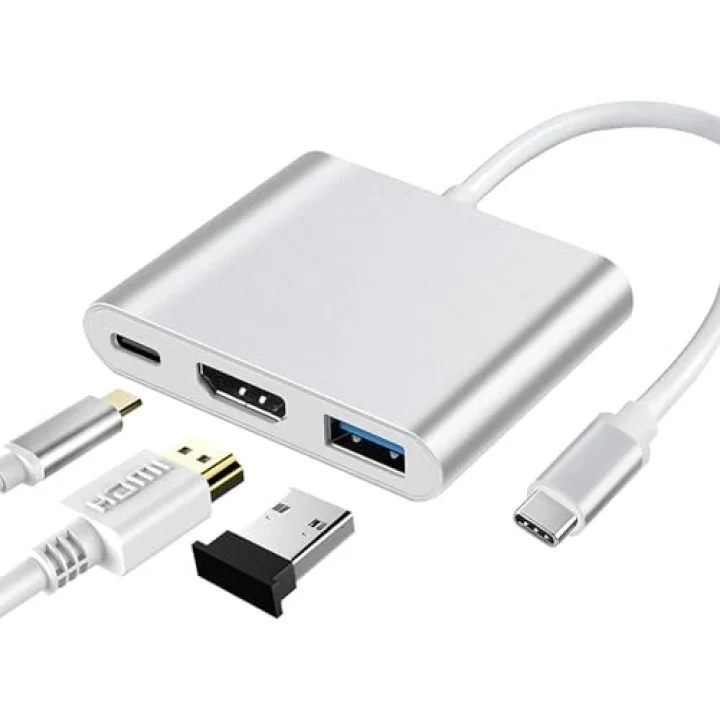 CF01 Macbook Uyumlu 4K Full HD 1080p Type C To 3 Portlu HDMI - USB 3.0 - PD Çevirici Hub Adaptör