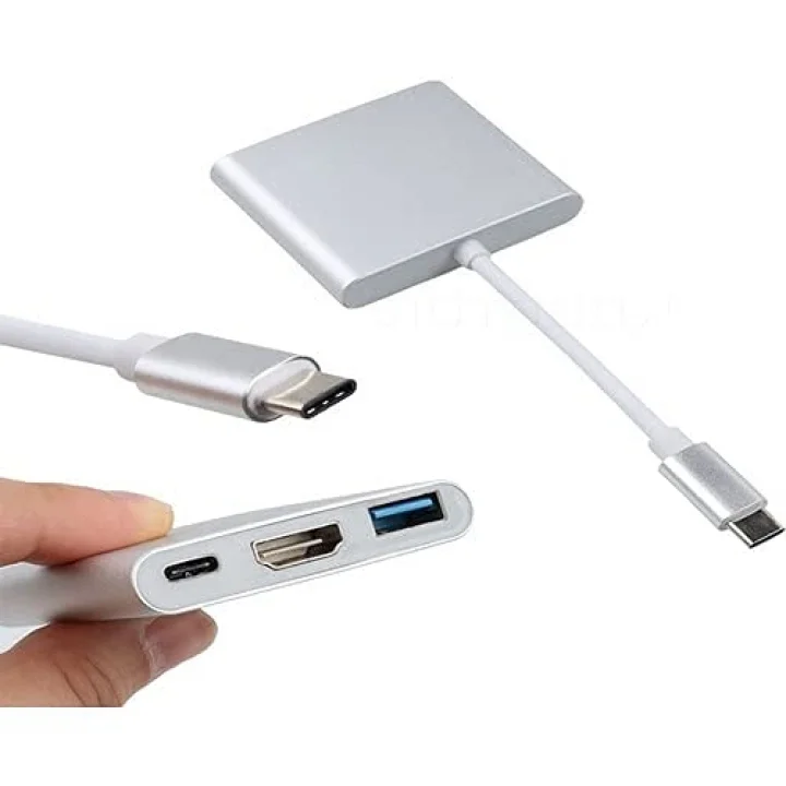 CF01 Macbook Uyumlu 4K Full HD 1080p Type C To 3 Portlu HDMI - USB 3.0 - PD Çevirici Hub Adaptör