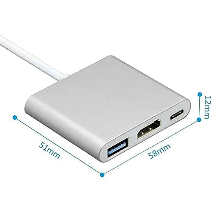 CF01 Macbook Uyumlu 4K Full HD 1080p Type C To 3 Portlu HDMI - USB 3.0 - PD Çevirici Hub Adaptör