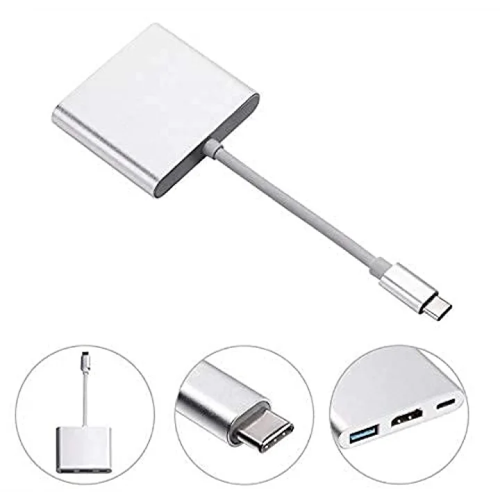CF01 Macbook Uyumlu 4K Full HD 1080p Type C To 3 Portlu HDMI - USB 3.0 - PD Çevirici Hub Adaptör
