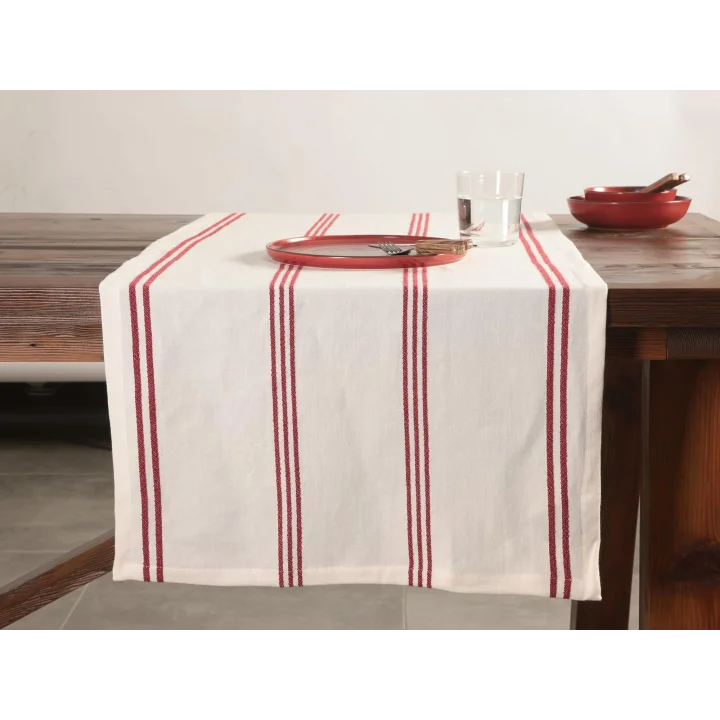 Chantilly Kırmızı Çizgili Pamuk Runner 50x150cm