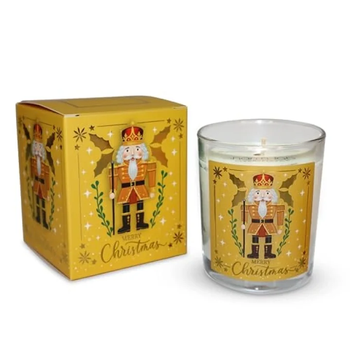 Charm Lab Candle – Kurşun Asker (Nutcracker) Tasarımlı Mum, Sarı Renk Temalı, 135 g Doğal Bio Balmumu, 40 Saat Yanma Süresi, Cam Kavanoz, Şık Bristol Kutulu, Yılbaşı Koleksiyonu Hazır Hediye