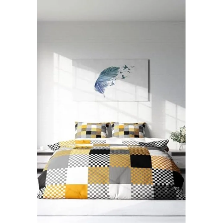 Checkers Gray Modern Çift Kişilik Nevresim Takımı, monohome3817