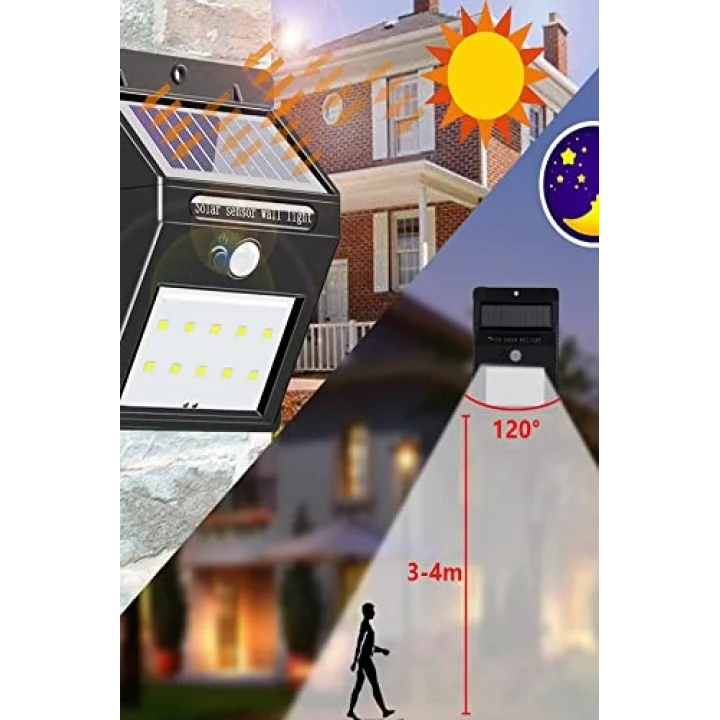 Chermik Pır Hareket Sensörlü 20 Led Solar Güneş Enerjili Su Geçirmez Duvar Lambası