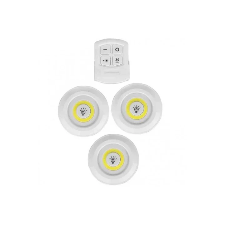 Chermik Uzaktan Kumandalı Pilli Led Spot Lamba Ampul 3lü Set Yapışkanlı