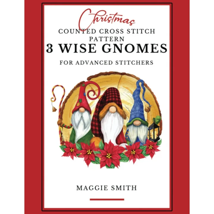 Christmas Counted Cross Stitch Pattern for Advanced Stitchers | 3 Wise Gnomes: Adult Level Full Color Chart Book with Floss List