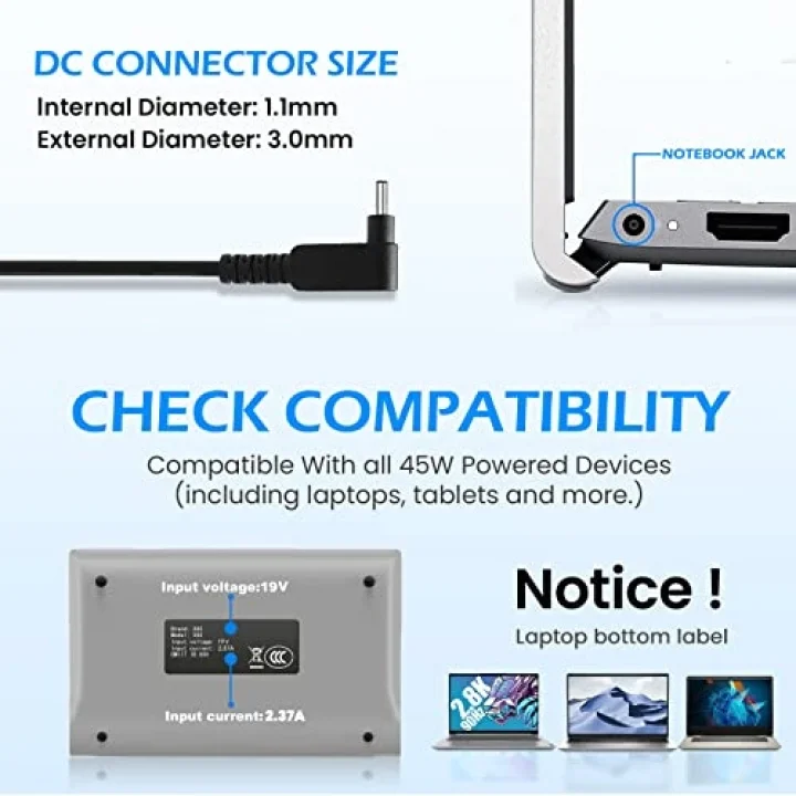 Chromebook Acer 11 R11 13 14 15C720PC910 CB3 CB5 CB3-532 CB5-571 CB3-131 CB3-111-C670 Serisi P/N45-A10PA153PA153PA153PA153PA1 53p Güç Kablosu