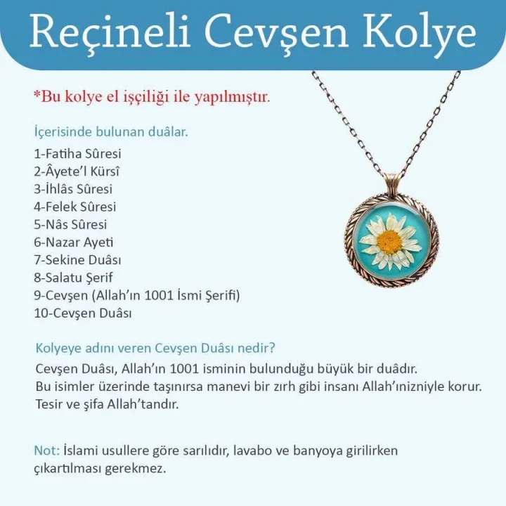 Çiçek Papatya El İşi Otantik Reçine Kolye Cevşen (1771-2)