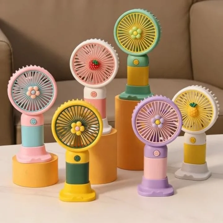 Çiçek Tasarımlı Taşınabilir,Şarjlı,Mini El Fanı Pembe/Mavi DD5017APM