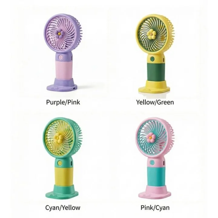 Çiçek Tasarımlı Taşınabilir,Şarjlı,Mini El Fanı Pembe/Mavi DD5017APM