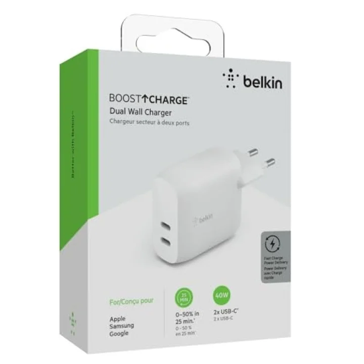 Çift 20W USB-C PD Duvar Şarj Cihazı 40W