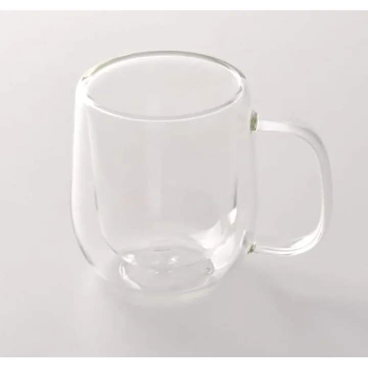 Çift Cidarlı Borosilikat Cam Kupa, Kulplu, Şeffaf, 250ml
