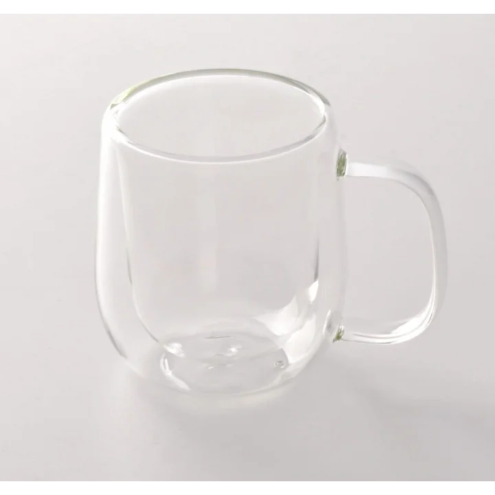 Çift Cidarlı Borosilikat Cam Kupa, Kulplu, Şeffaf, 250ml