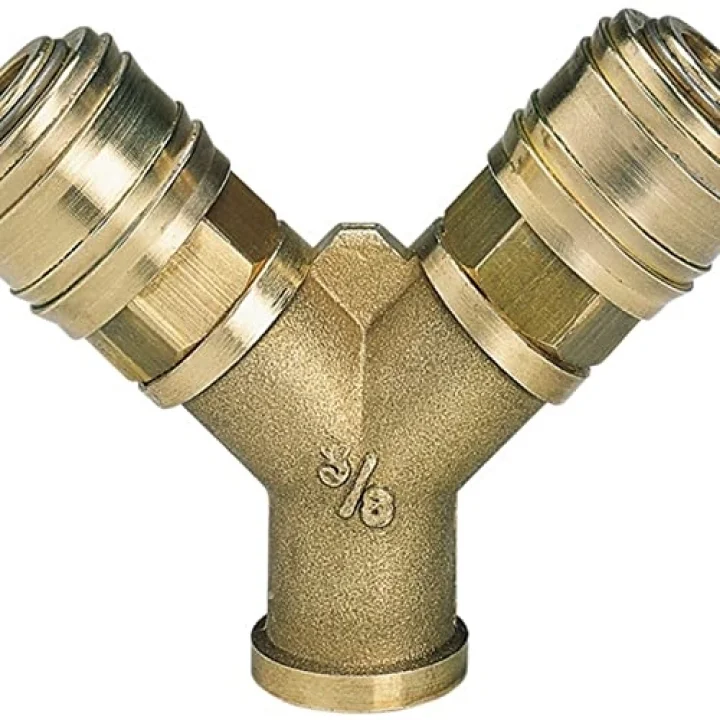Çift Girişli Basınçlı Hava Çıkış Borusu C. R3/8 (Kompresör Aksesuarı, 2li hava dağıtıcı, 2x hızlı bağlantı, pirinçten) - 4139680