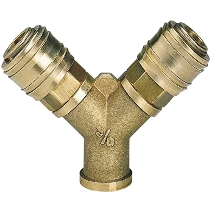 Çift Girişli Basınçlı Hava Çıkış Borusu C. R3/8 (Kompresör Aksesuarı, 2li hava dağıtıcı, 2x hızlı bağlantı, pirinçten) - 4139680