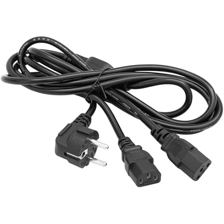 Çift Güç Çıkışlı PC Power Kablosu, IEC C13, AC220V, 1.8 Metre, Siyah