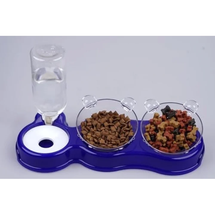 Çift Hazneli- 3 lü Beslenme Mama ve Su Kabı Lacivert 500ml 36 * 21 * 16 cm