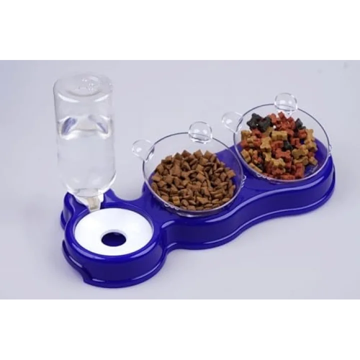 Çift Hazneli- 3 lü Beslenme Mama ve Su Kabı Lacivert 500ml 36 * 21 * 16 cm