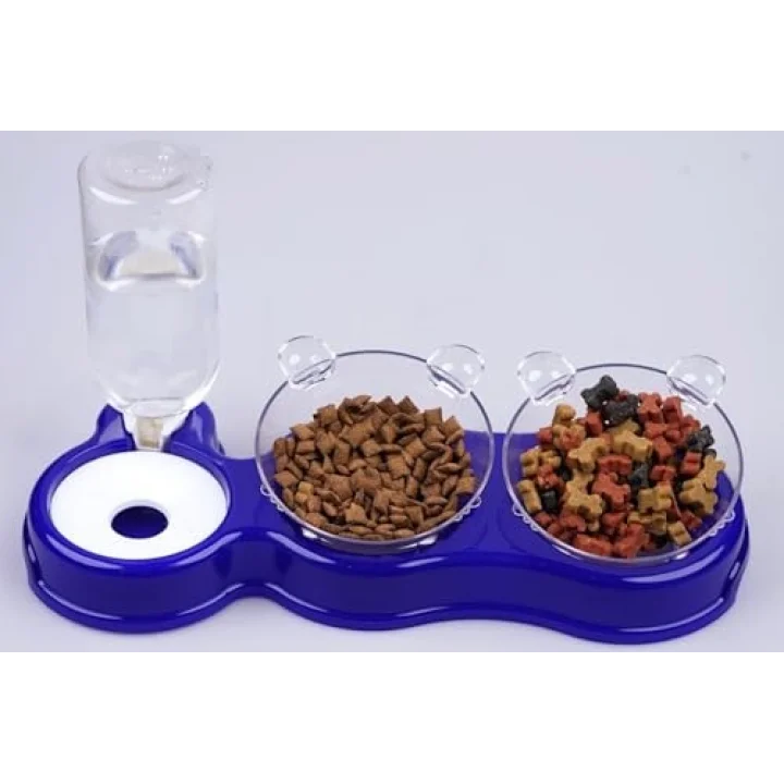 Çift Hazneli- 3 lü Beslenme Mama ve Su Kabı Lacivert 500ml 36 * 21 * 16 cm