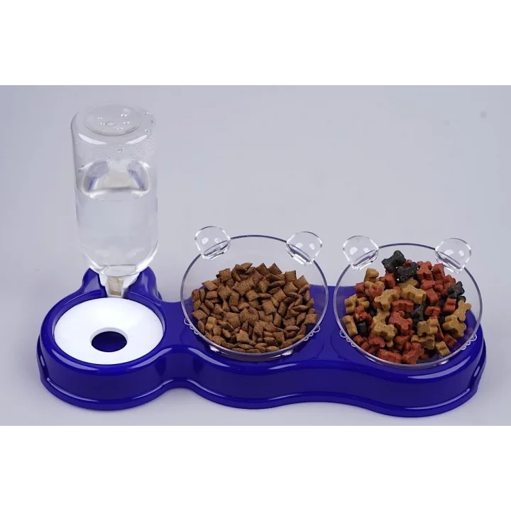 Çift Hazneli- 3 lü Beslenme Mama ve Su Kabı Lacivert 500ml 36 * 21 * 16 cm