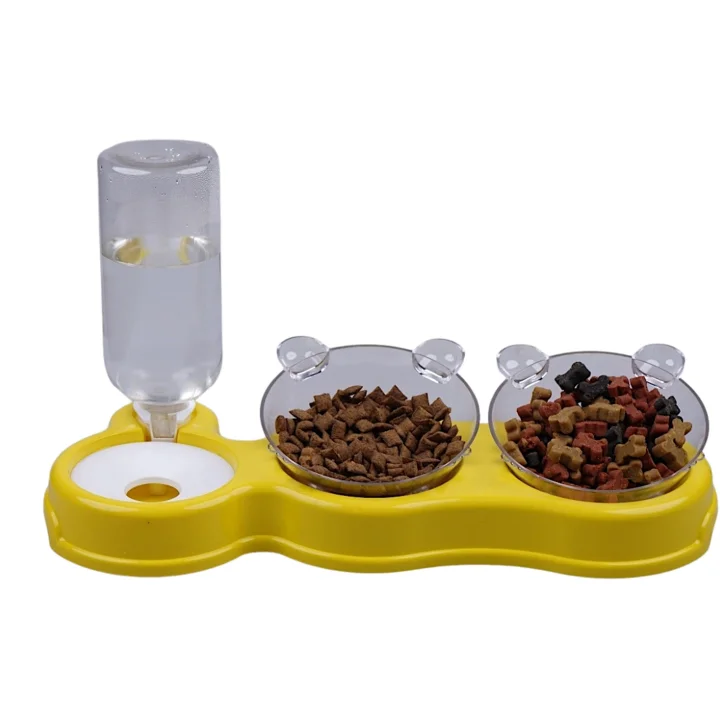 Çift Hazneli- 3 lü Beslenme Mama ve Su Kabı Sarı 500ml 36 * 21 * 16 cm