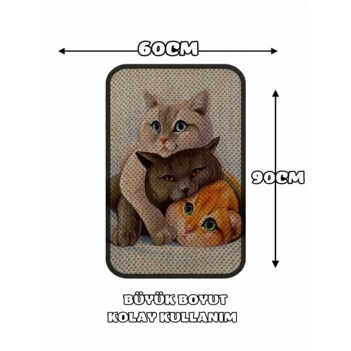 Çift Taraflı Tırmalama Paspası 90x60 Cepteki Kedi x Three Cat