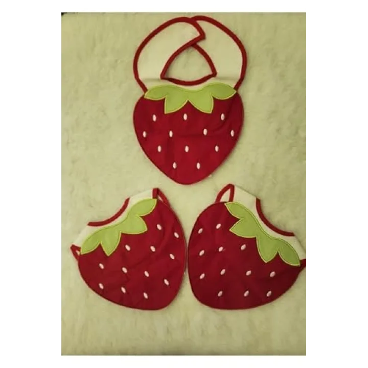Çilek Desenli Boyundan Çıtçıtlı Mama Önlüğü