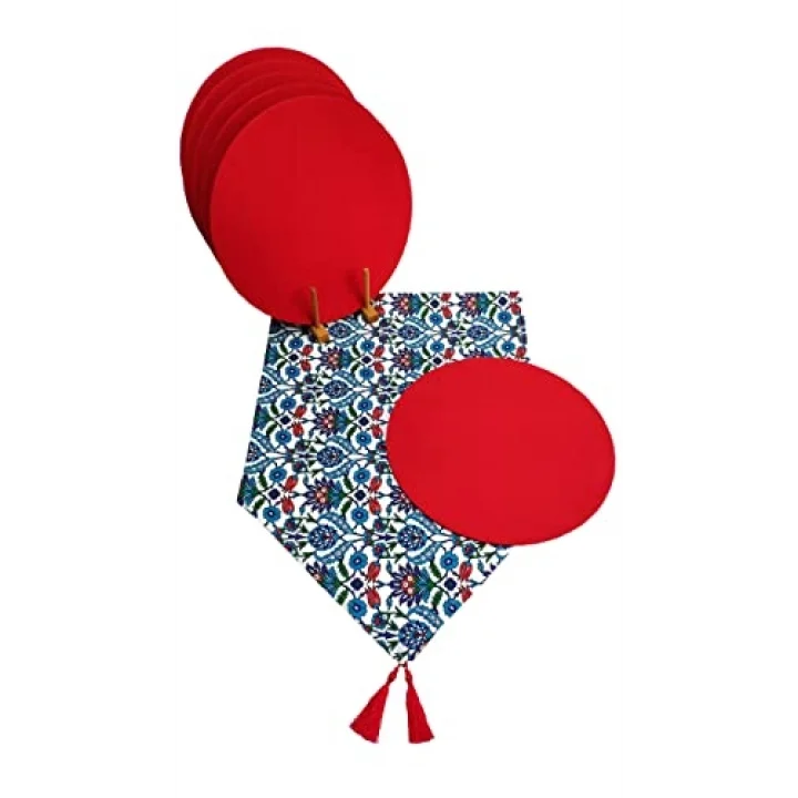 Çini Desenli Runner 6lı Kırmızı Supla Set V00020886