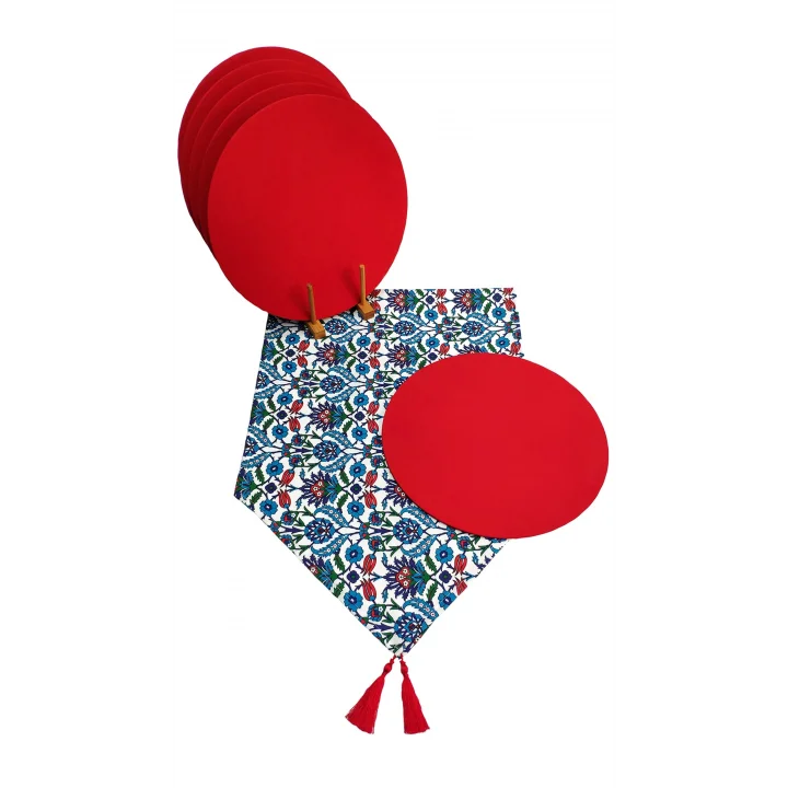 Çini Desenli Runner 6lı Kırmızı Supla Set V00020886