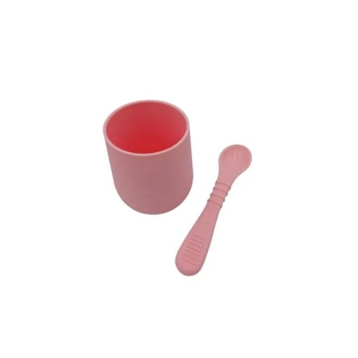 CKM silikon 2li Silikon Bebek Alıştırma Bardağı Ve Kaşığı Pembe