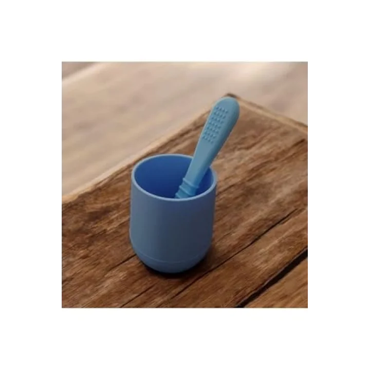 CKM silikon 2li Silikon Bebek Alıştırma Bardağı ve Kaşığı Mavi