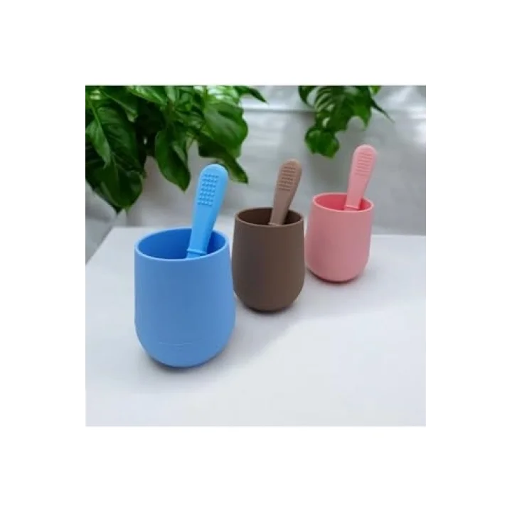 CKM silikon 2li Silikon Bebek Alıştırma Bardağı ve Kaşığı Mavi