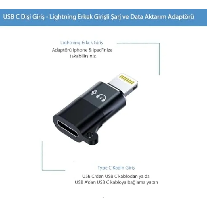 CL2 Lightning ≥ USB C Şarj Ve Data Aktarım Destekli Kulaklık Adaptörü Dönüştürücü, 2 Adet Aux Ses Adaptörü Konektörü Dongle/Lightning Erkek – Usb C Dişi