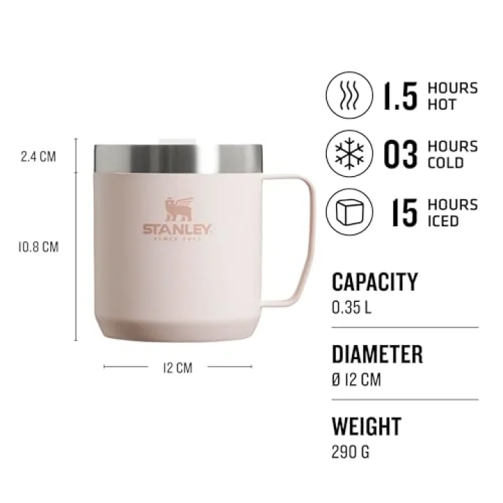 Classic Legendary Termos Bardak 0.35 Litre - Pembe Kuvars (Rose Quartz) | Paslanmaz Çelik | 1,5 Saat Sıcak - 3 Saat Soğuk - Taşıma Cafe - Bulaşık makinesinde yıkanabilir - Termico bardak paslanmaz...