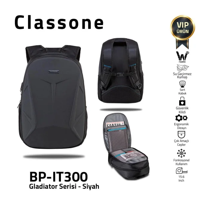 Classone BP-IT300 Gladiator Serisi 15.6 Uyumlu Notebook Çantası - Siyah