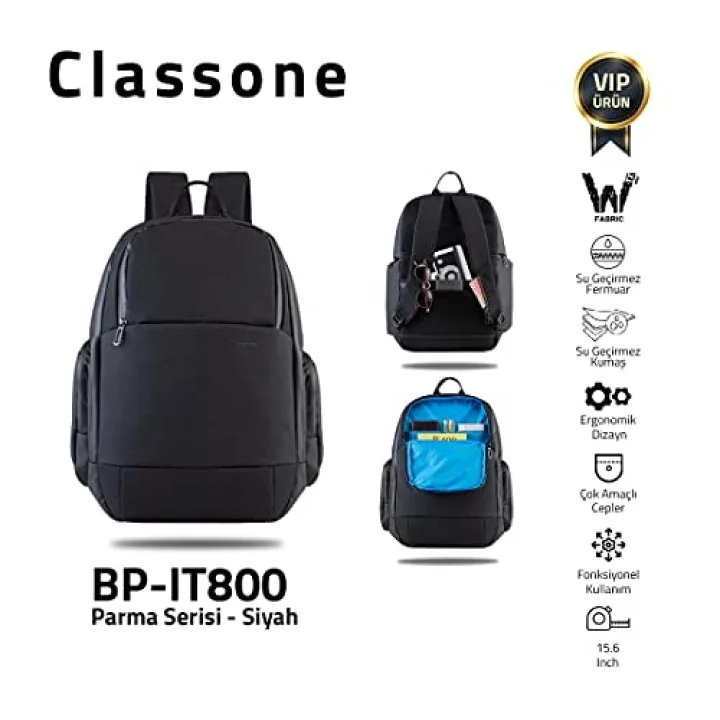 Classone BP-IT800 Parma 15.6 Notebook, Laptop k Sırt Çantası-Siyah