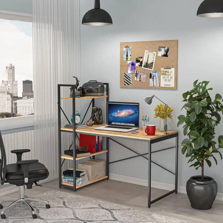CLM108 CEVİZ METAL KİTAPLIKLI ÇALIŞMA MASASI